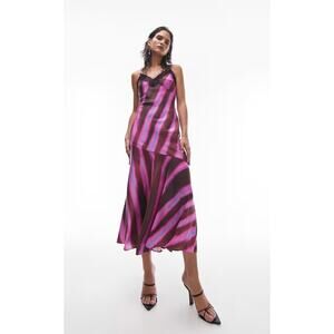 Topshop pink lace maxi fishtail slip dress purple black lace size 4 NWT
